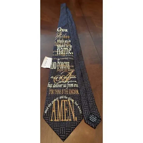 Vintage Eagle 100% Silk Men’s Neck Tie Made In China Lord’s Prayer Print ￼ - Picture 3 of 9